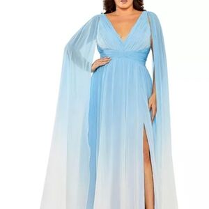 Elegant Blue Ombre Gown with Cape Sleeves